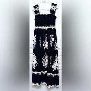 Smocked Sleeveless Flowy Tribal Print Summer Boho Vacation Maxi Dress